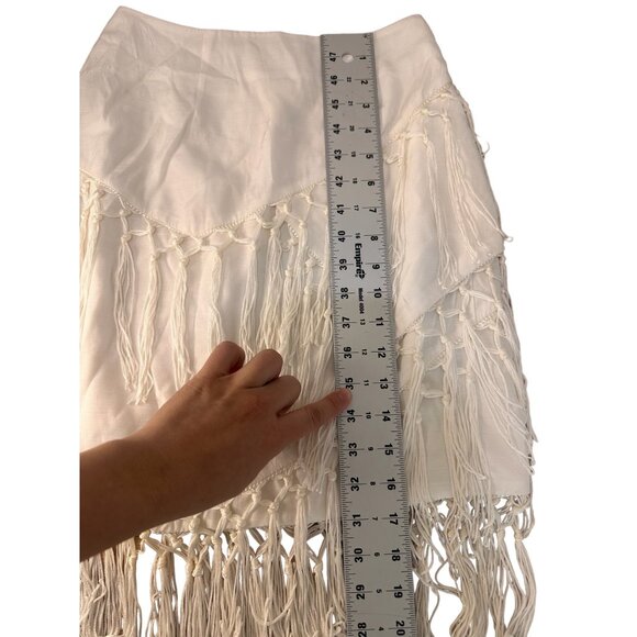The Jetset Diaries Sahara Fringe Mini Skirt Women XS White Asymmetrical Tassel - Picture 9 of 16